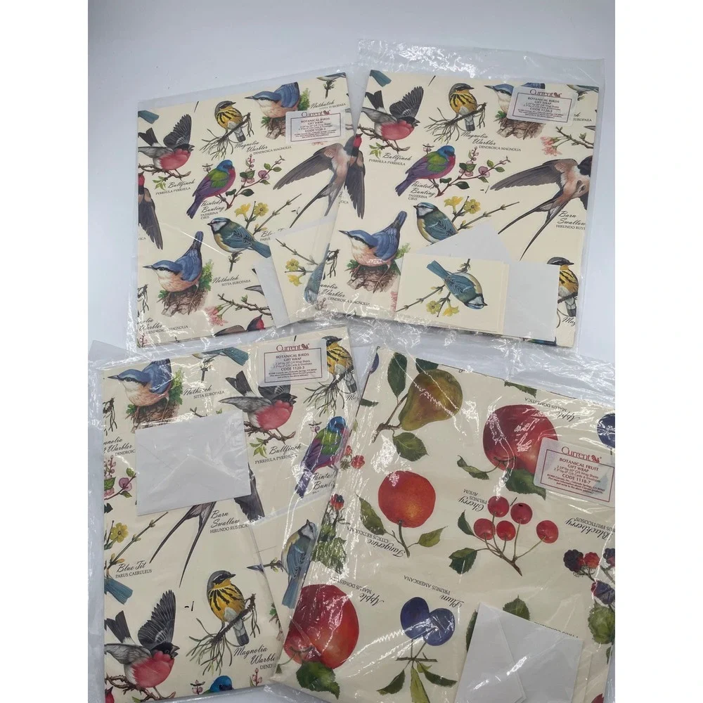 Vintage 1980s Current Botanical Birds & Fruit Gift Wrap 4 Sealed Packs SEALED